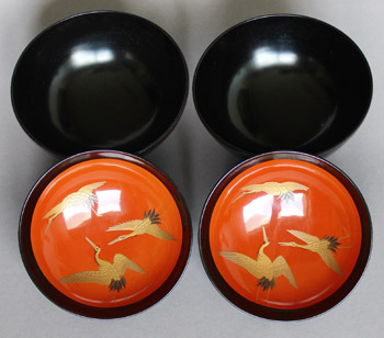 Urushi Lack Bowls schwarz-rot Wajima Japan AA