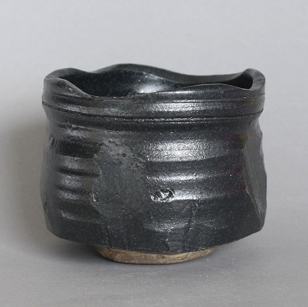 Edo Hanzutsu Teeschale Tea Bowl Black Oribe Japan E