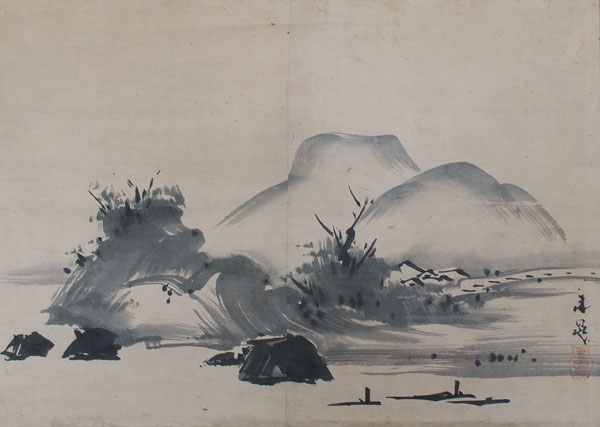Sansui-Landschaft-Bildrolle-antik-Japan-KAK150B