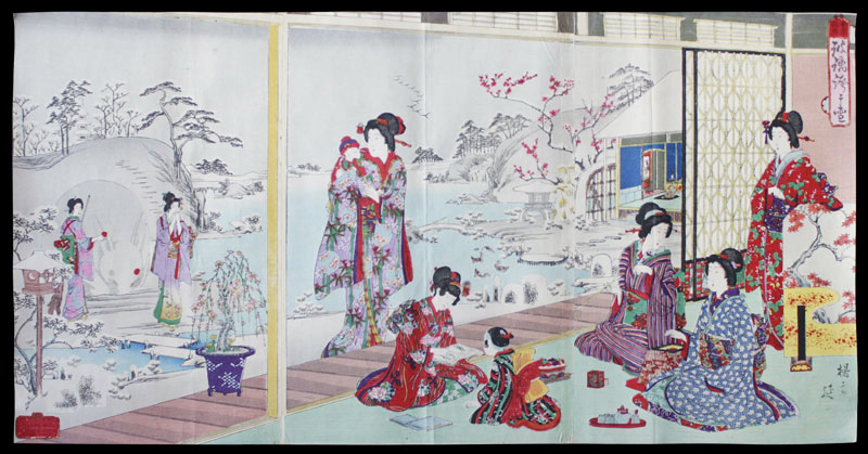 Color Woodblock print Japan Meiji A